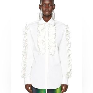 AREA NYC Ruffle Tuxedo Crystal Shirt Small